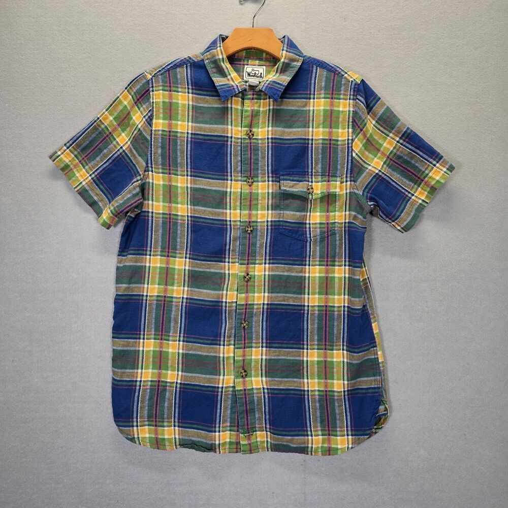 Woolrich Shirt Men’s S/P Blue Yellow Plaid Short Sleeve Button Up